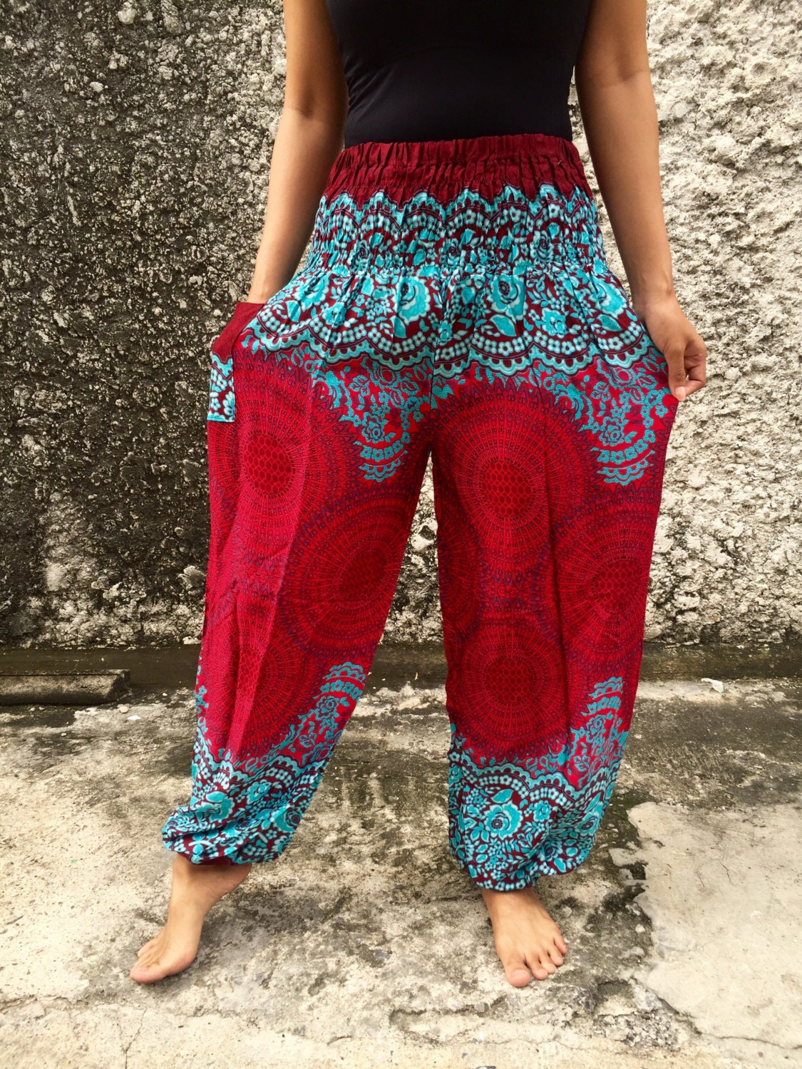 Cream cotton harem pants with hand embroidery detail | FFHPC006 – Sohni