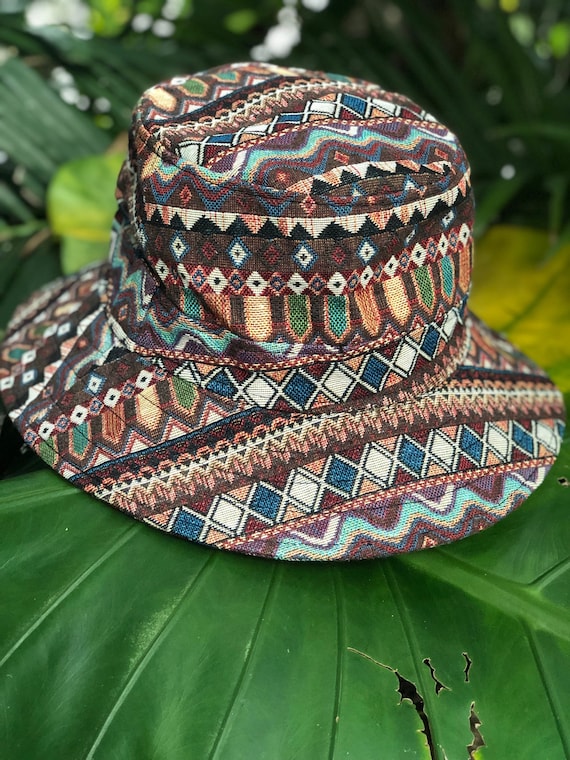 Bucket Hat Tribal Aztec Ikat Style Funky Boho Hippie Hipster Vegan