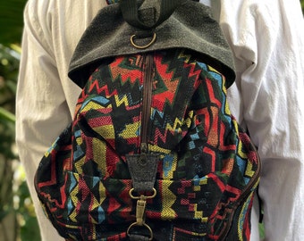 Tribal Backpack Boho Aztec hippie Southwestern Baja Nepali pattern Style  Drug rug Student School daypack Gift Bohemian Traveler Festival men