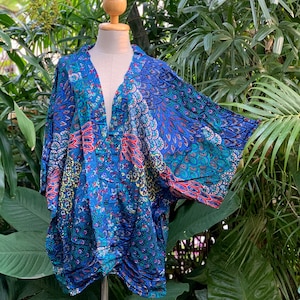 Purple Peacock Boho Kimono Cardigan Hippie Oversize Gypsy Bohemian Tribal style colorful Rave Music festival outfit Summer plus size women image 6