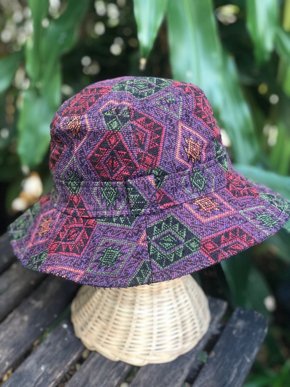 Cotton Bucket Hat Nepali Bohemian Ikat Aztec Fishing Hat Festival Tribal Hat Nomadic Outfits Natural Fabric Handmade Men from Thailand Red
