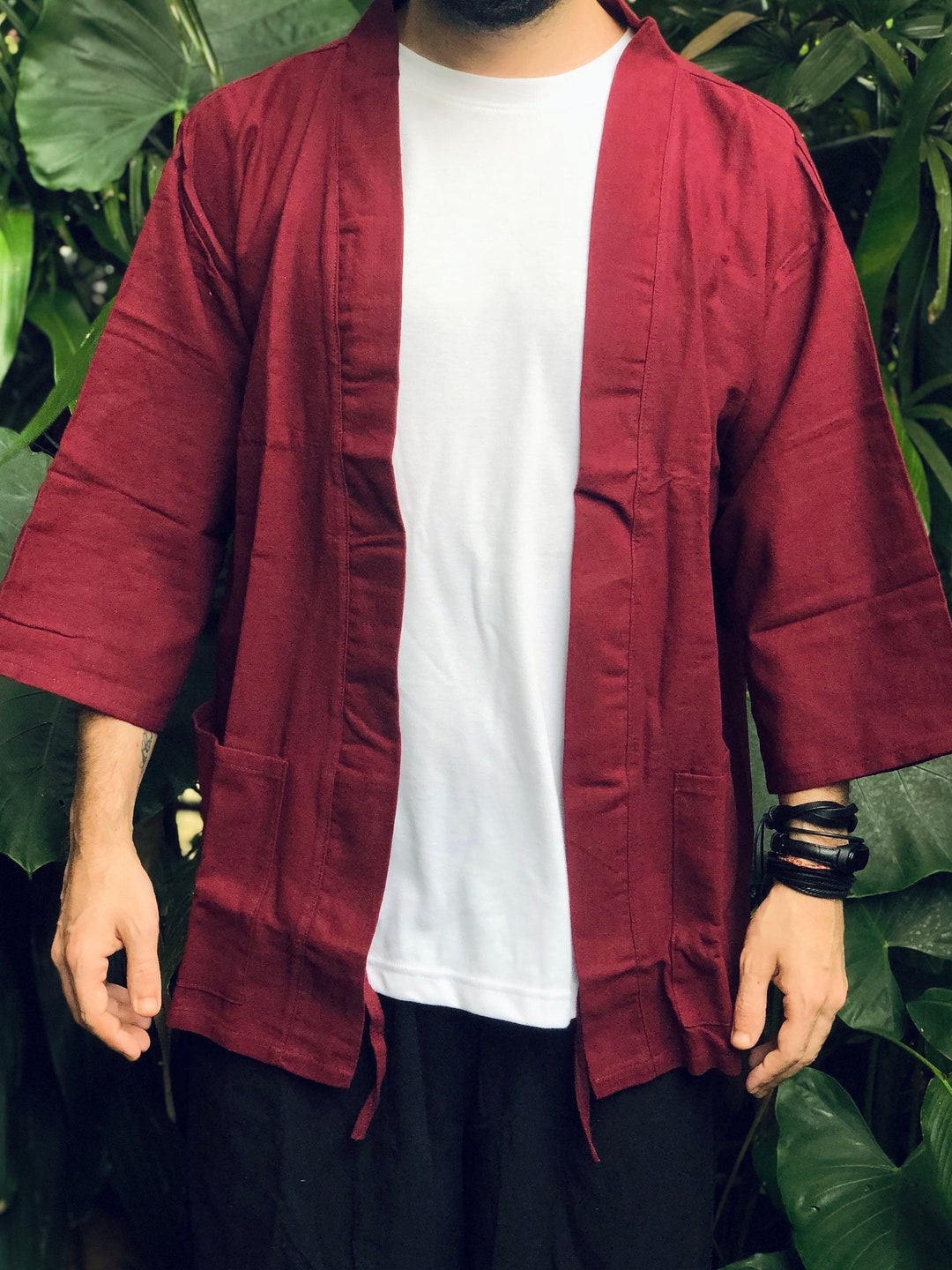 Cotton Linen Kimono Boho Jacket Men Women Rustic Jacket Blazer Festival