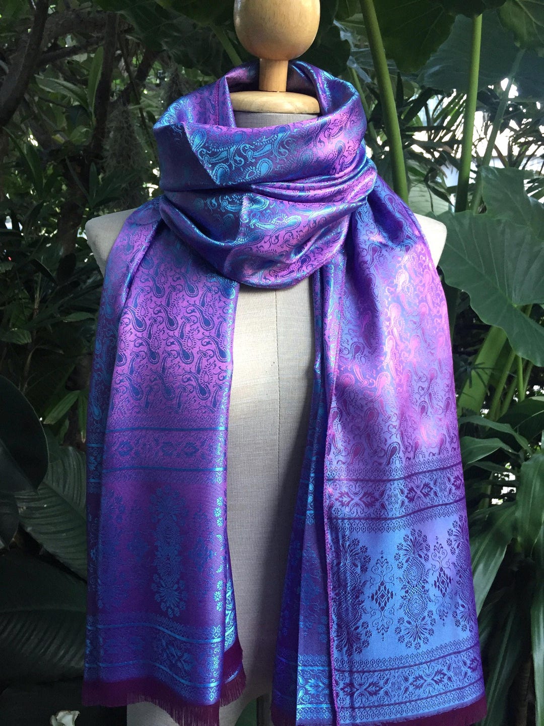 Buy Thai Silk Scarf Shawl Silk Scarf Headband Turban Boho Elegant Gypsy  Style Gift Vegan Bridesmaid Stylish Paisley Scarf Silky Feel Purple Pink