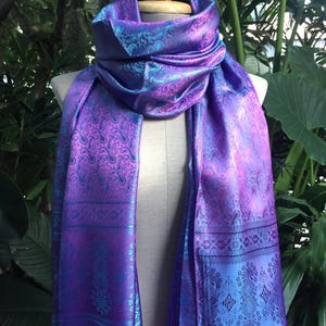 Thai silk scarf Shawl silk scarf headband Turban Boho elegant gypsy Style Gift Vegan bridesmaid stylish paisley scarf silky feel Purple Pink