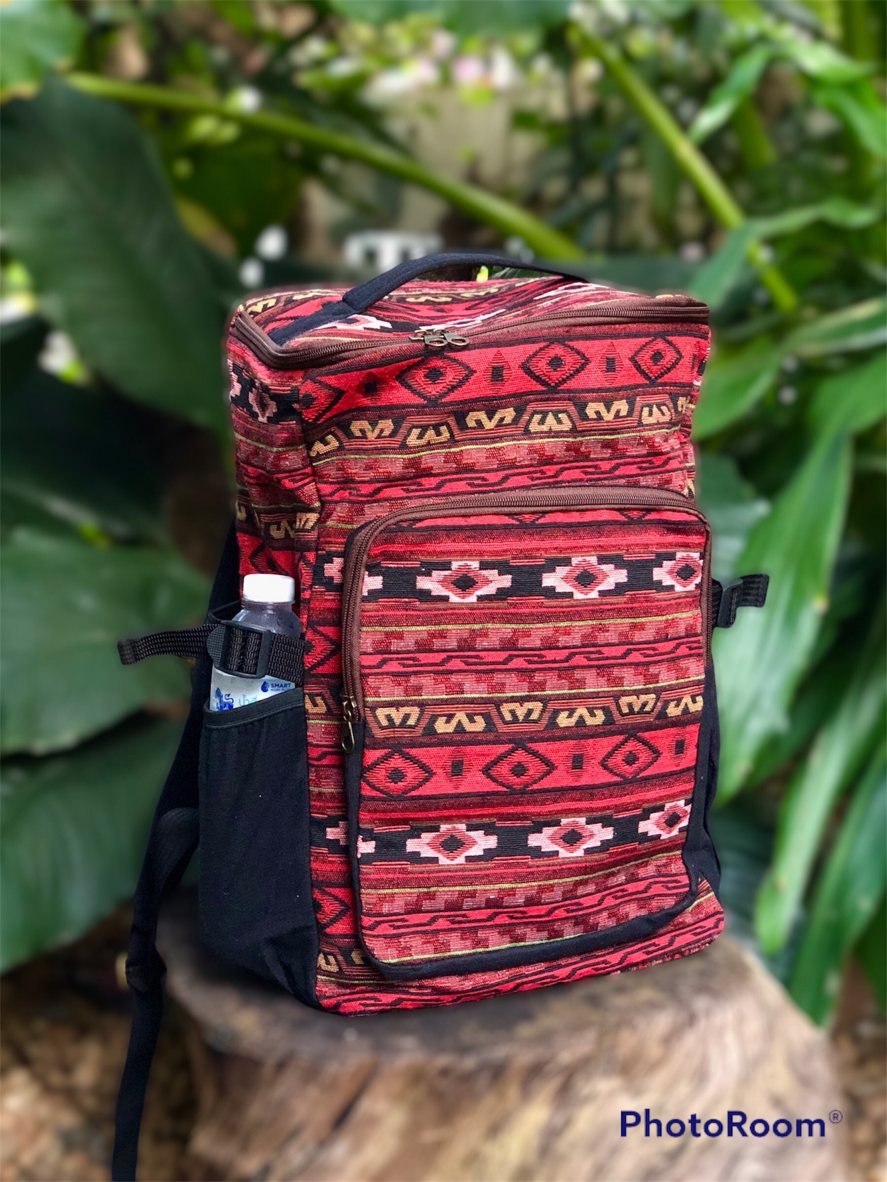 Red Navajo Southwestern Backpack Gypsy Hippie Aztec Style Bucket