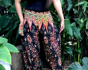 Paisley Trousers Yoga Pants Hippie Boho Style Festival Gypsy Indian rayon Fashion Beach Summer from Thailand Unique Gift men women Unisex