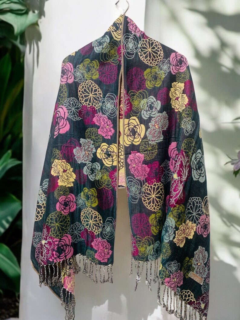 Florals Pashmina Scarf Stylish Flower print Festival Scarves Boho Bohemian Gypsy Head Wrap Turban unique Gift Women men Colorful Gypsy Vegan image 6