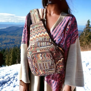Sac à bandoulière en coton tissé Festival Boho sac à dos homme femme hippie bohème tribal style nomade sac à bandoulière voyageur cadeau unique