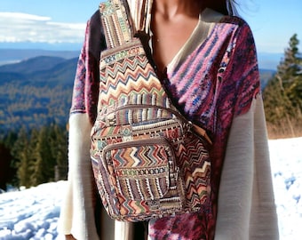 Cotton Sling Chest Bag Festival Boho Woven bag backpack Men Women Hippie Bohemian Tribal nomadic Style Crossbody bag Traveler Gift Unique