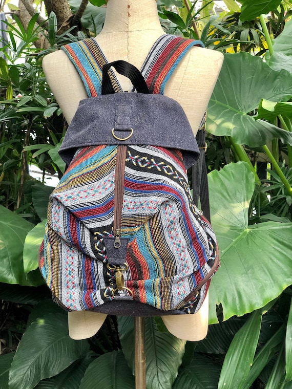 Aztec Ikat Backpack Nepali Baja Cotton Drug Rug Student  display picture 1