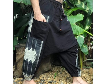 Harem Aladdin Pants Hippie Boho Festival clothes Samurai pants Mens Drop Crotch Cotton Linen yoga Low Crotch Pants  Plus size Bohemian Vegan