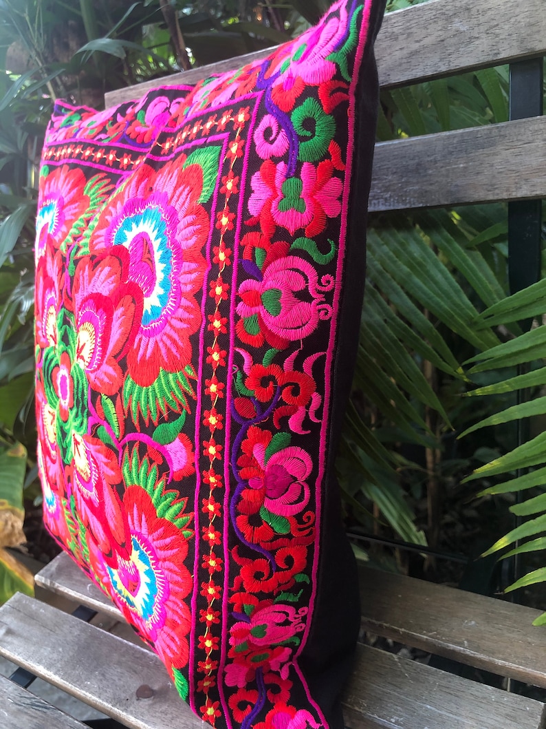 Flora Hmong Embroidered Pillow Cover Pillow Case Florals Etsy