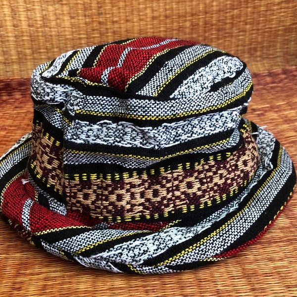 Baja Boho Roll brim Aztec hat Hippie Ethnic Style Woven Drug rug Nepalese Hipster Festival Gypsy men Burning man Unique bucket hat gift red