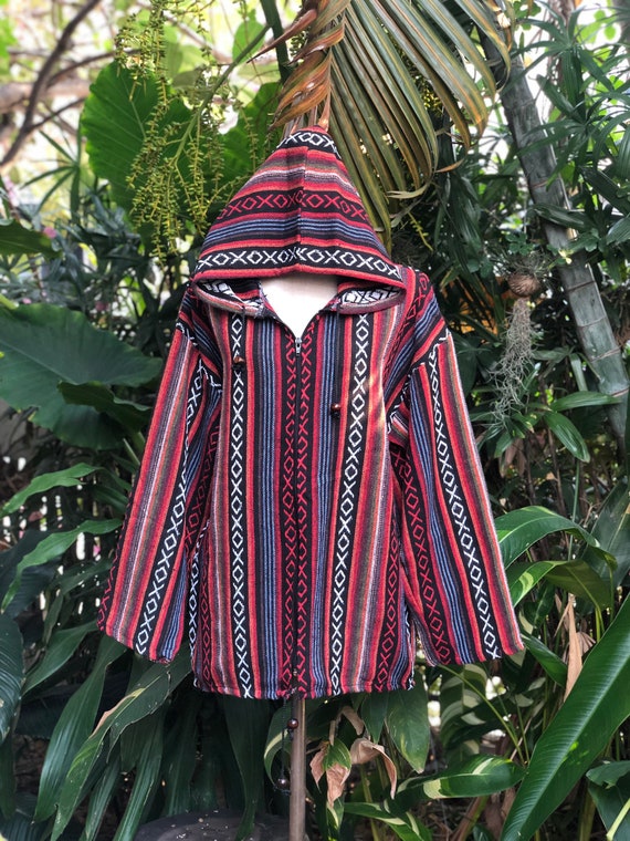 ジャケット・アウター POEME BOHEMIAN Reversible Hooded Coat Bohemian Woven Hoodie Jacket Striped Southwest Festival Nomadic
