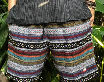 Tribal Aztec Baja Shorts Boho festival Natural Cotton Summer Clothing Burning man Beach fashion Gift Vegan Hipster Southwestern Ikat style