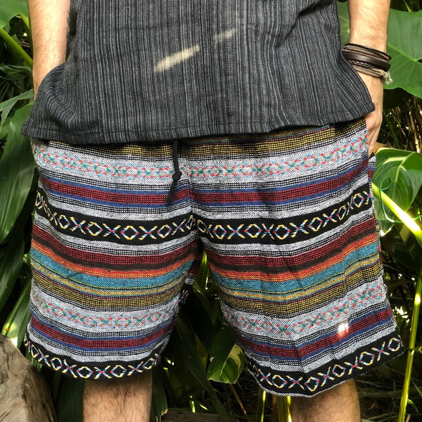 Tribal Aztec Baja Shorts Boho festival Natural Cotton Summer Clothing Burning man Beach fashion Gift Vegan Hipster Southwestern Ikat style