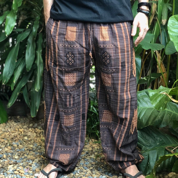 Pantalon bohème en coton Pantalon jambe droite Pantalon de couleur naturelle Boho Hippie Gypsy Festival Style Été Hiver Vêtements hommes femmes Noël