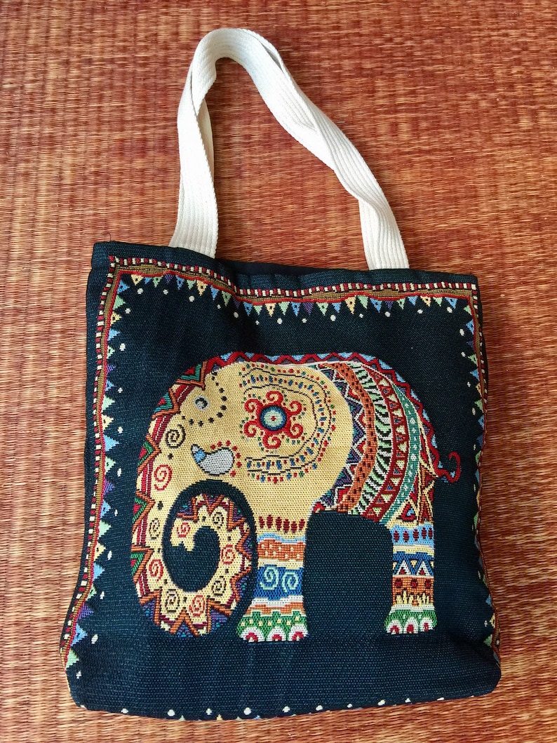 Elephants Tote Bag Boho Tribal Hippies fashion Handbag Travel beach bag School Overnight Shopping Bag Featival gift for her in red
