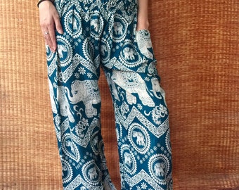 Pantalones tailandeses hippies con diseño de elefante, pantalones