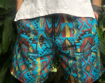 Azteken gewebte Baumwollshorts mit elastischer Taille - Rave Festival Style