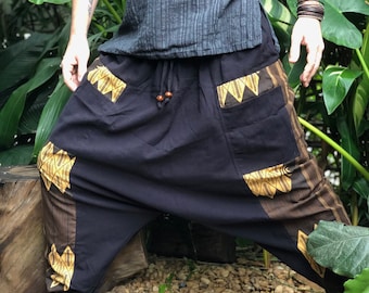 Haremshose Aladdin Hose Hippie Boho Festival Kleidung Samurai Hose Herren Drop Crotch Baumwolle Leinen Yoga Low Crotch Hose plus Größe Boho Vegan