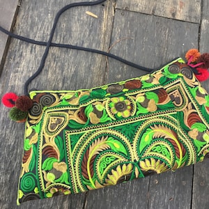 Unique Embroidered Florals Boho Clutch Festival purse women Crossbody bag Hippie Gypsy Tribal style colorful Retro Vegan gift for her Bohem