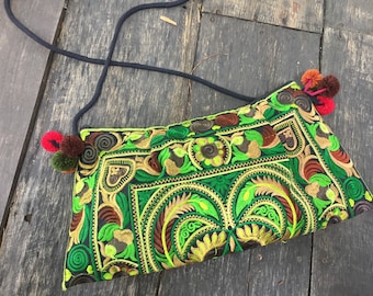 Unique Embroidered Florals Boho Clutch Festival purse women Crossbody bag Hippie Gypsy Tribal style colorful Retro Vegan gift for her Bohem