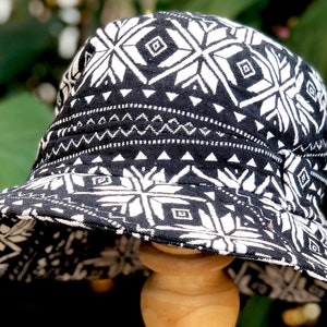 Unique Bucket Hat Sun Hat Tribal Aztec Ikat Style Funky Boho Hippie Hipster Vegan men women Beach Fishing Hat Festival Napali Woven fabric