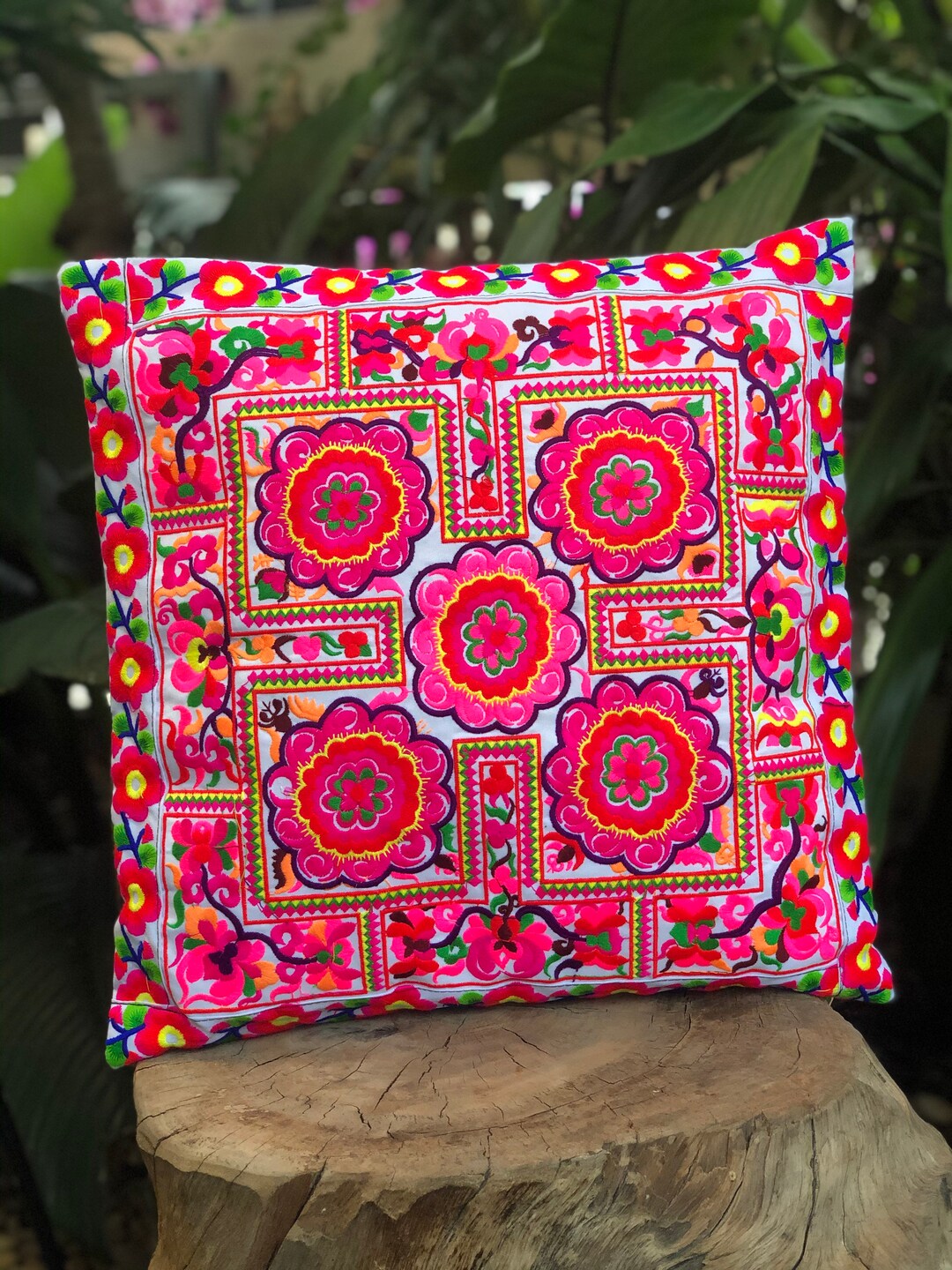 Boho Pillow Case Floral Motifs Embroidered Colorful House Etsy