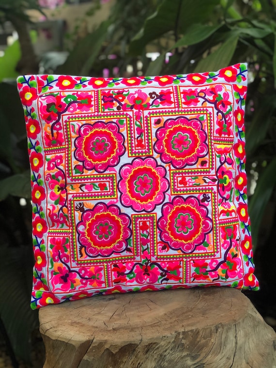 Boho Pillow Case Floral Motifs Embroidered Colorful House Bedroom Living Room Decoration Cushion Cover Bohemian Gypsy Style Gift Women Chic Etsy