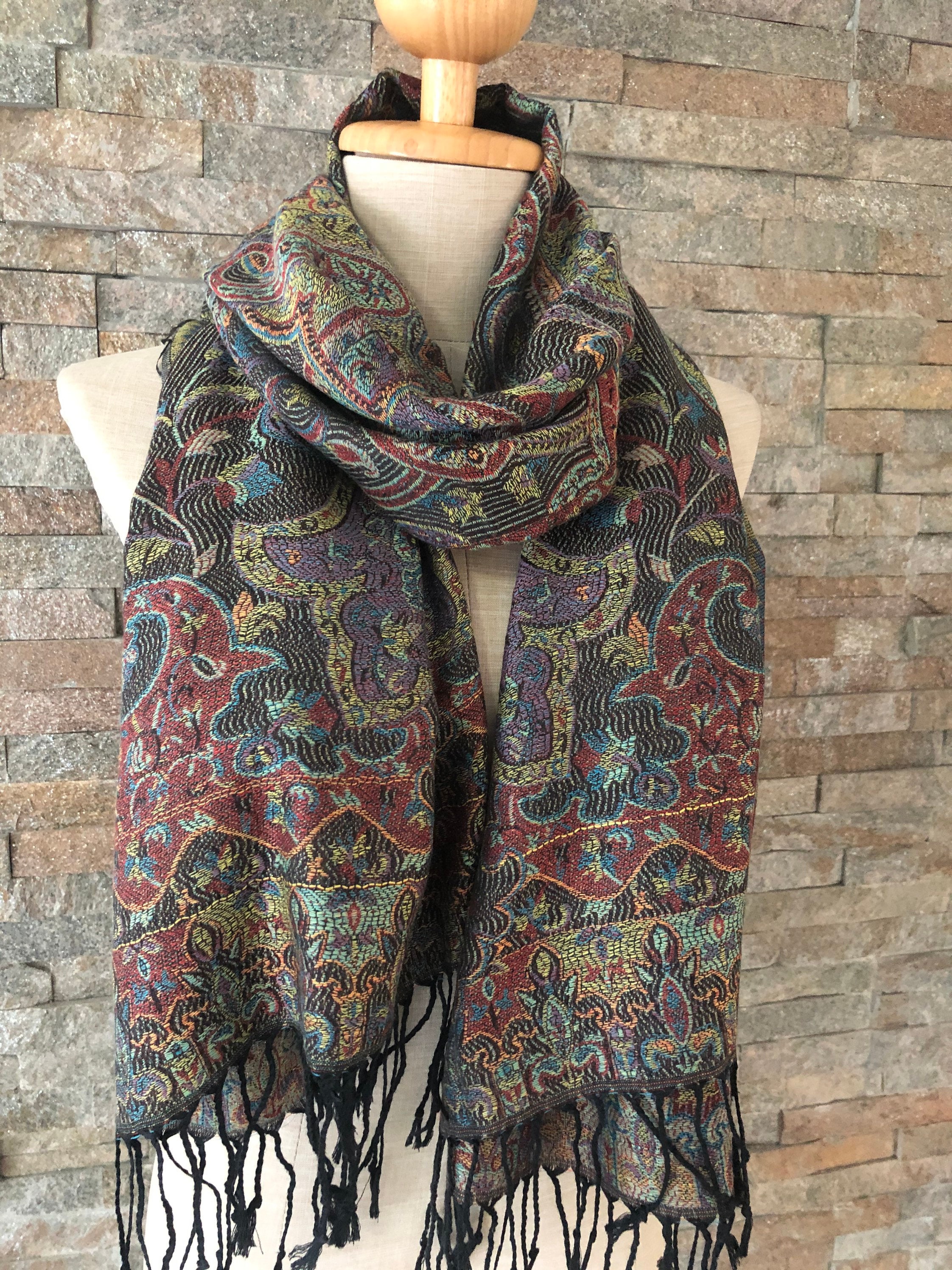 ★HILLDA★ Bohemian Paisley Scarf Pink 24FWSF2 Brown Pink Stunning Scarf, Square Silk Scarf, Foulard Soie
