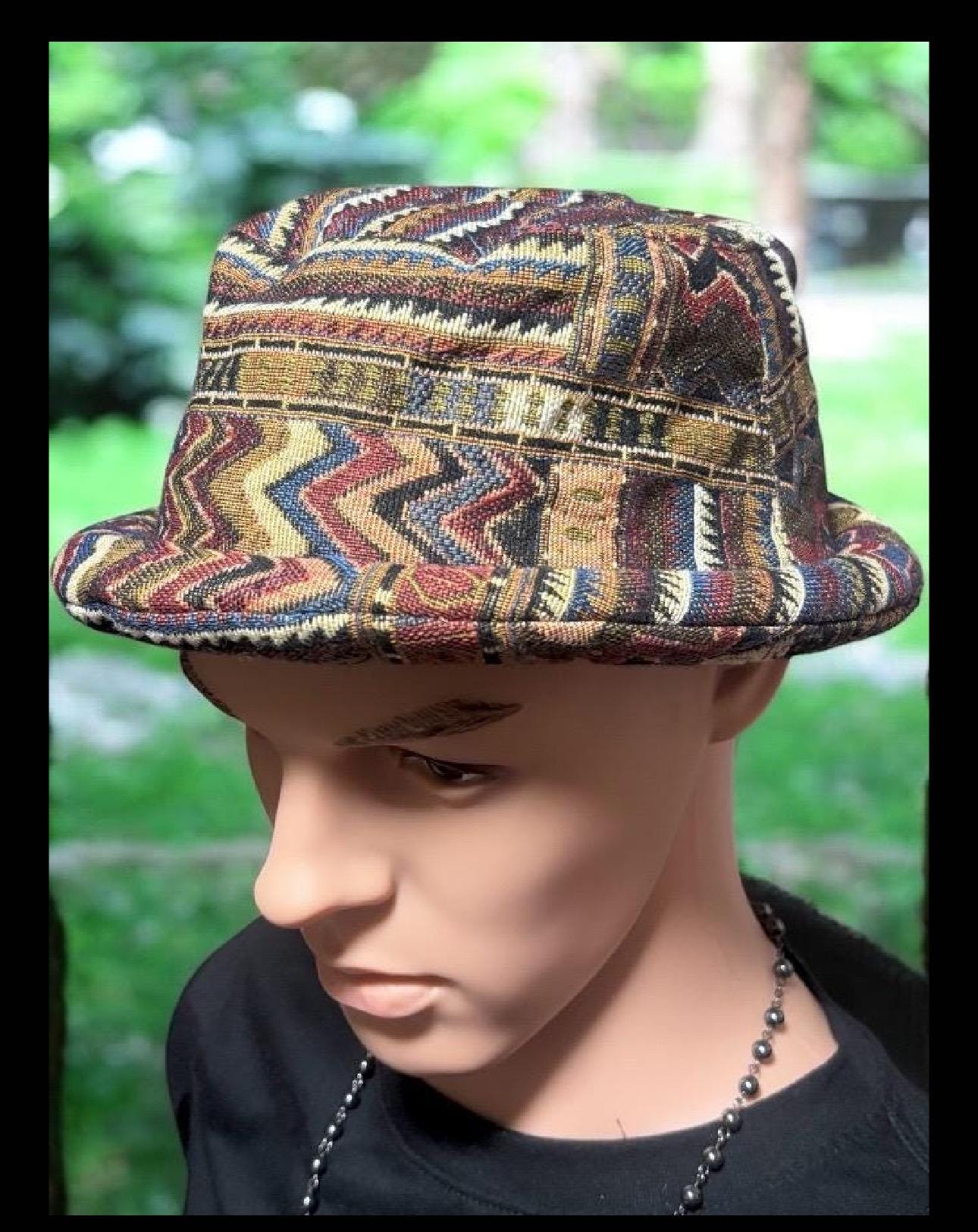 Tribal Hat Drug Rug Woven Hat Aztec Ikat Style Boho Hippie Hipster