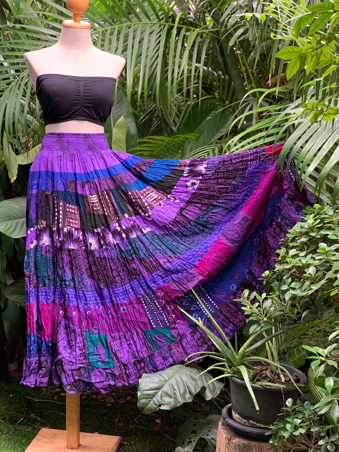 Patchwork Skirt Elegant Summer Purple Zippered Chiffon Print