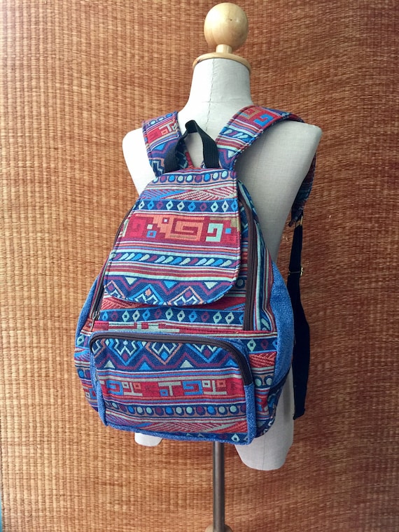 Woven Aztec Backpack Boho Hippie Southwestern Baja Tribal 