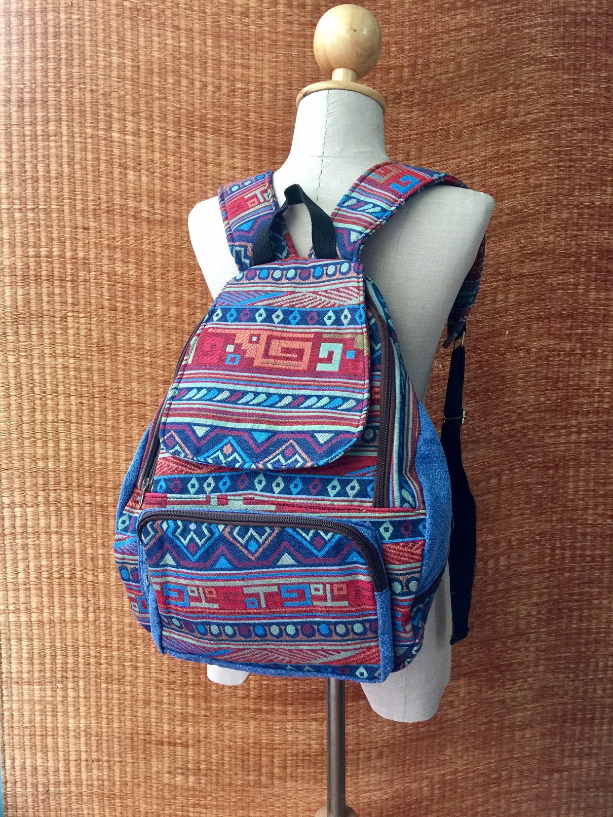Woven Aztec Backpack Boho hippie Southwestern Baja tribal pattern Style School daypack Gift for Bohemian Traveler festival unique Traveler
