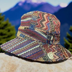 Kapelusz plemienny, dywanik narkotykowy, tkany kapelusz w stylu azteckim Ikat, boho, hipisowski, hipsterski, wegański, męski i damski, plażowy, wiaderkowy, kapelusz wędkarski, festiwalowy, kapelusz Napali Boonie, prezent