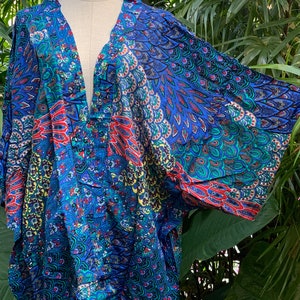 Purple Peacock Boho Kimono Cardigan Hippie Oversize Gypsy Bohemian Tribal style colorful Rave Music festival outfit Summer plus size women Blue