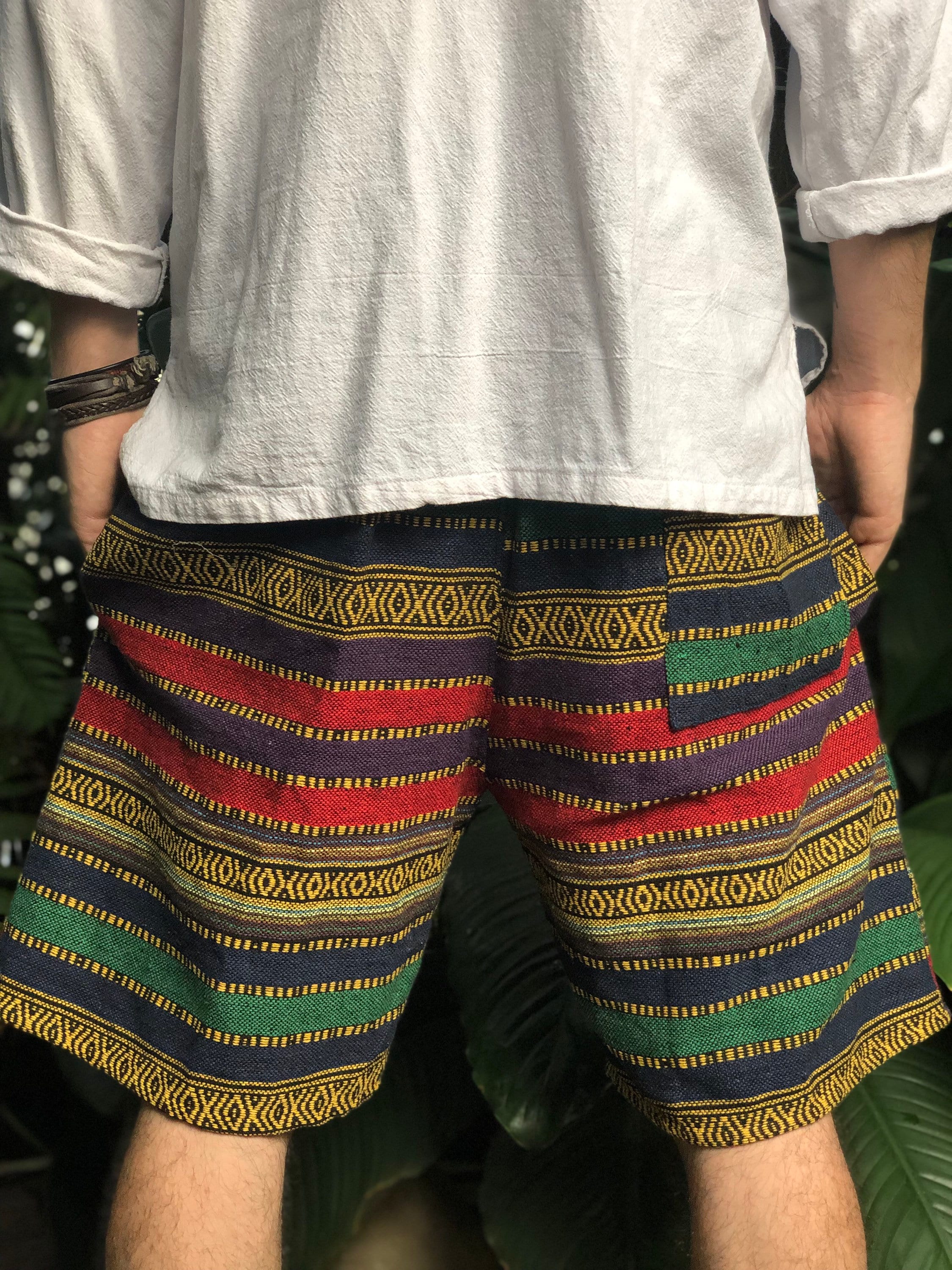 Cotton Baja Shorts Aztec Geo Hippie Boho festival Men Ethnic | Etsy