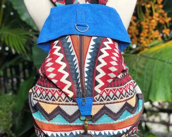 Reise-Weekender-Rucksack Baumwolle Hippie Boho Hippie bunt gebürtig Azteken-Stil Beutel für Schule, Trekking, Wandern, Männer, brennender Mann