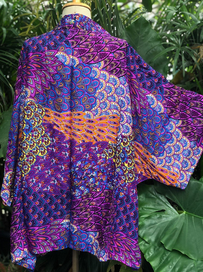 Purple Peacock Boho Kimono Cardigan Hippie Oversize Gypsy Bohemian Tribal style colorful Rave Music festival outfit Summer plus size women image 2