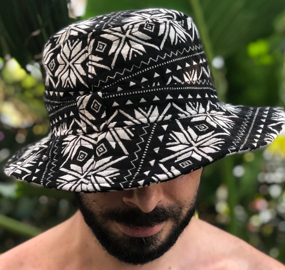 Unique Bucket Hat Sun Hat Tribal Aztec Ikat Style Funky Boho Hippie Hipster Vegan Men Women Beach Fishing Hat Festival Napali Woven Fabric