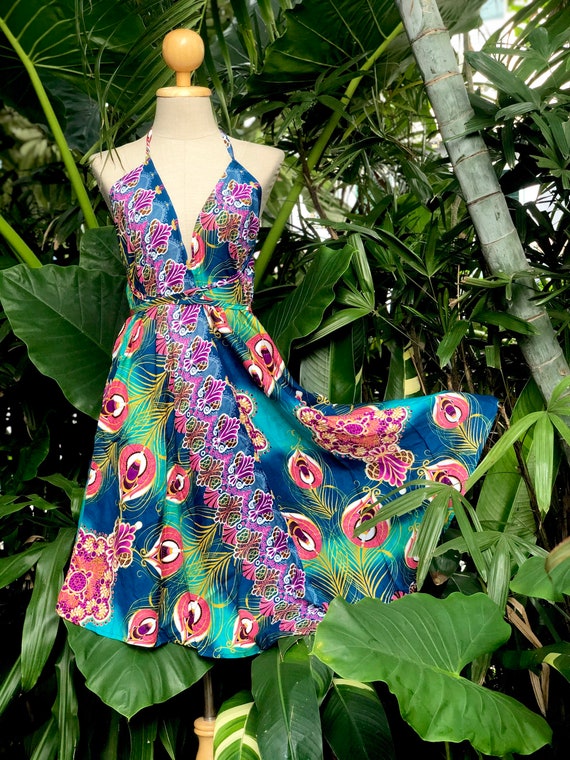 Buy Peacock V Neck Dress Hippie Boho Gypsy Colorful Bohemian Backless  Unique Sexy Summer Beach Festival Beachwear Elegance Party for Women Online  in India 