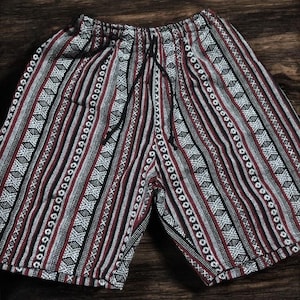 Ethnic cotton Shorts Minimalist festival outfit For men Summer Burning man Streetwear unique natural hippie clothes geo minimal Style black