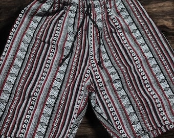 Ethnic cotton Shorts Minimalist festival outfit For men Summer Burning man Streetwear unique natural hippie clothes geo minimal Style black