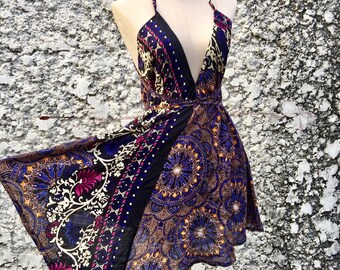 Hippie Mandala Sexy V neck Dress Boho Paisley Gypsy Bohemian Aztec floral print Style Tribal pattern festival sundress Beach cover for Women