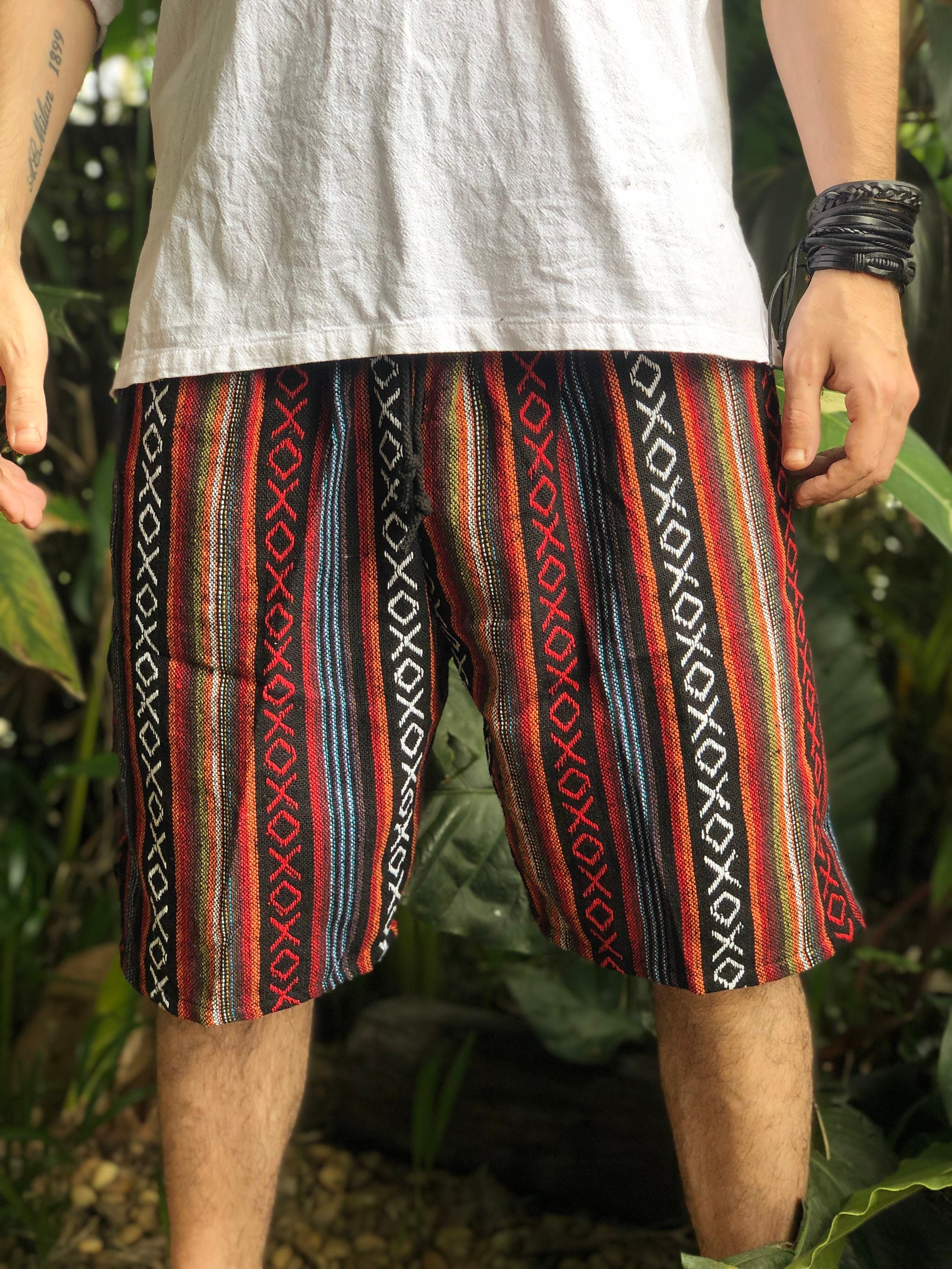 Hippie Red Woven Shorts Tribal Festival Outfit for Men Burning Man