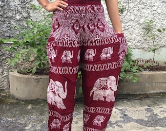 Trousers Yoga Pants Elephants Print Hippie Boho Fashion Style Clothing Rayon Gypsy Tribal chic bohemian Clothes Meditation men Women