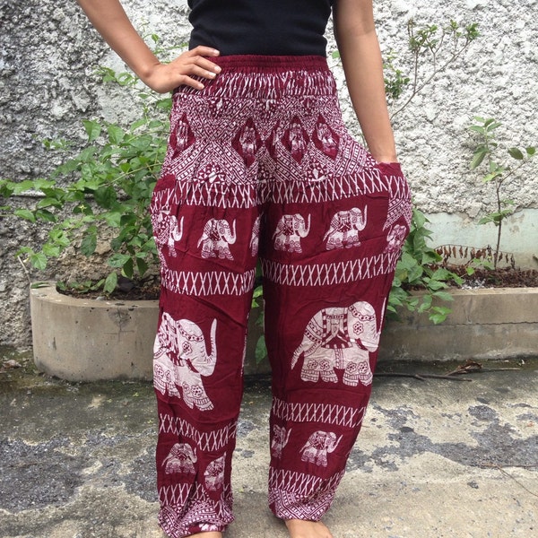 Trousers Yoga Pants Elephants Print Hippie Boho Fashion Style Festival Clothing Gypsy Tribal chic bohemian Relax Meditation cloth men Women