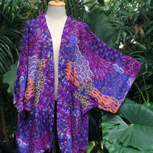 Purple Peacock Boho Kimono Cardigan Hippie Oversize Gypsy Bohemian Tribal style colorful Rave Music festival outfit Summer plus size women image 1