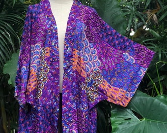 Cardigan kimono bohème paon violet hippie oversize tsigane boho tribal style coloré Rave Music festival tenue été grande taille femmes